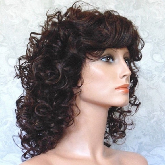 New Shoulder Length Curly Dark Brown/Burgundy Wig main image 8